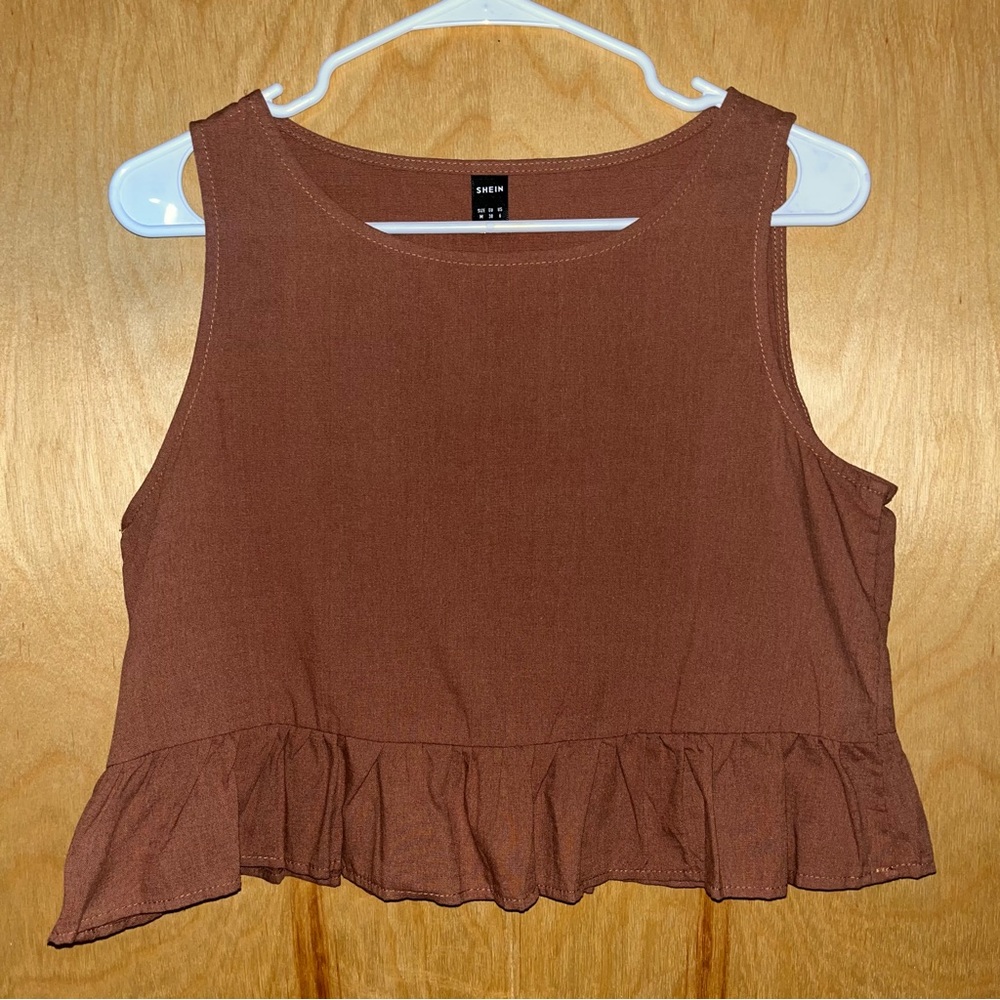 ☘️ 3 for $20! ☘️ SHEIN Brown Dressy Ruffle Tank Top- Size Medium